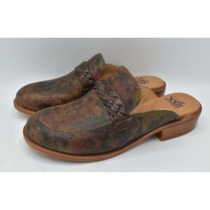 Sofft Womens Size 7 Nels Taupe Floral Leather Slip On Loafer Mules Shoes